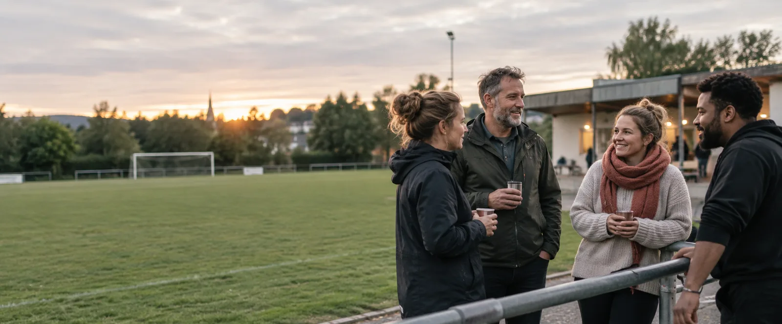 Engagierte im Gespräch am Sportplatz